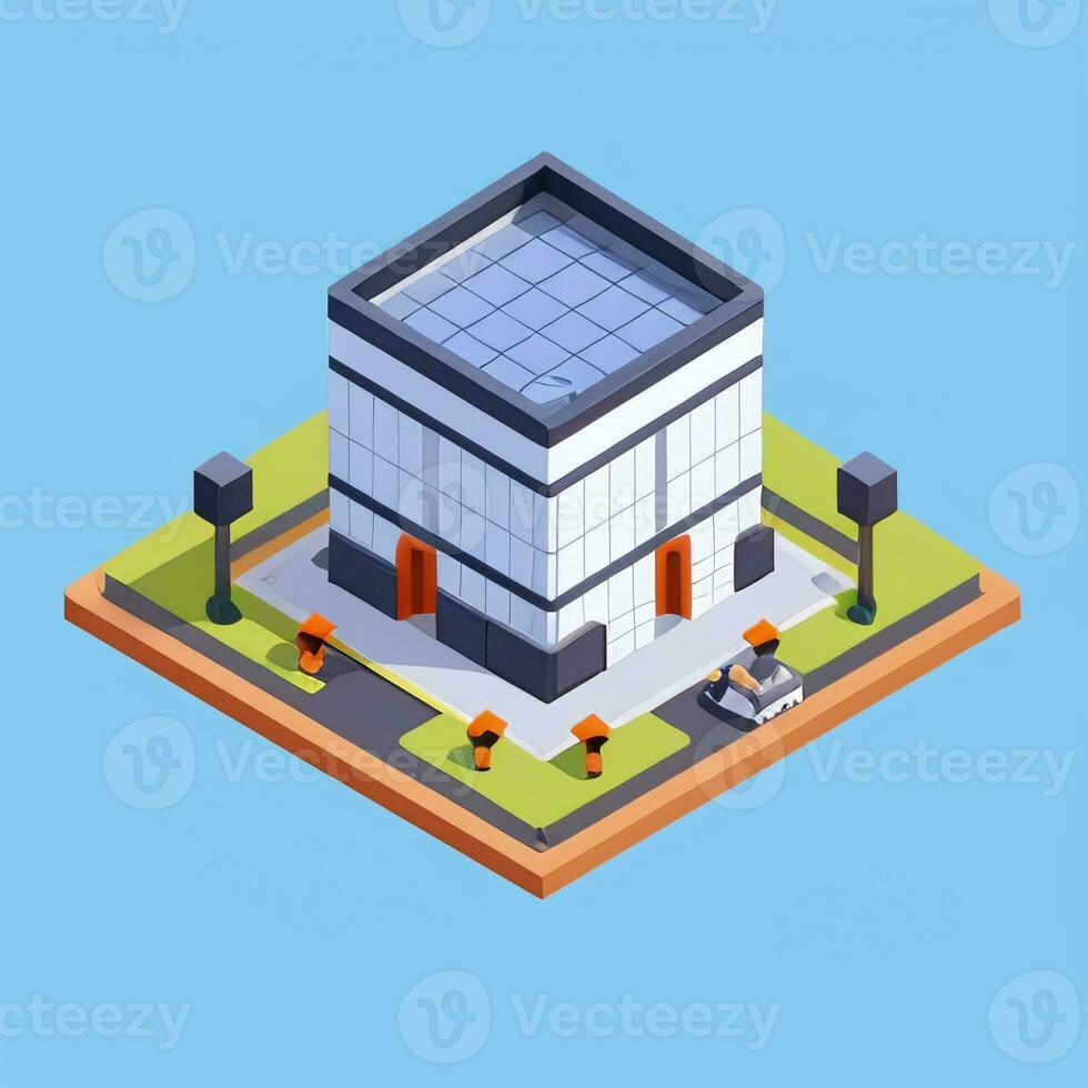 AI generated Isometric Building House Commercial Clip Art Icon Sticker Decoration Simple Background photo