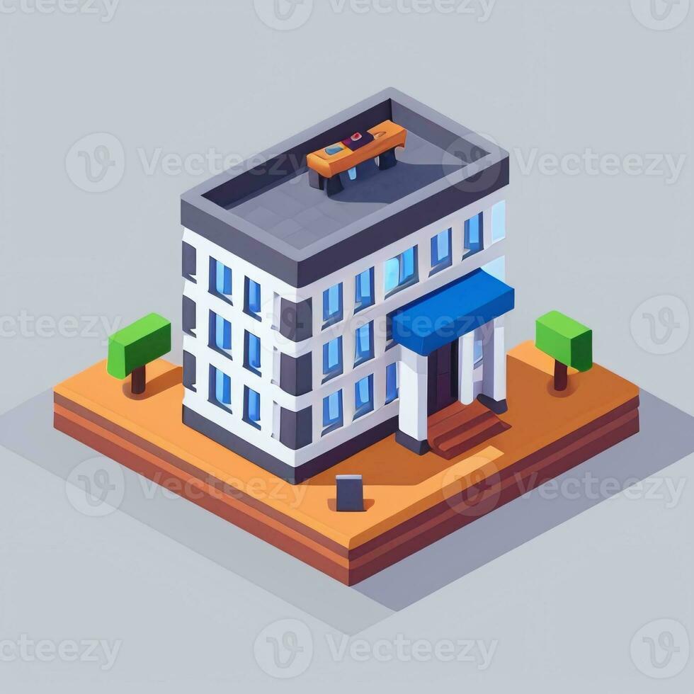 AI generated Isometric Building House Commercial Clip Art Icon Sticker Decoration Simple Background photo