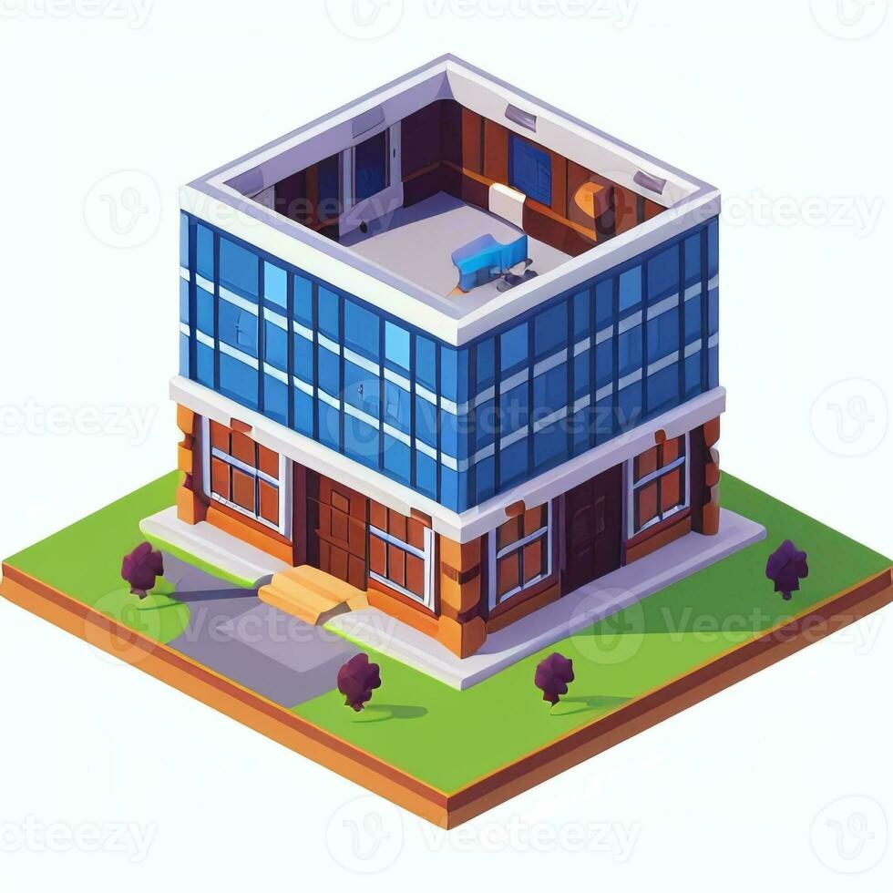 AI generated Isometric Building House Commercial Clip Art Icon Sticker Decoration Simple Background photo