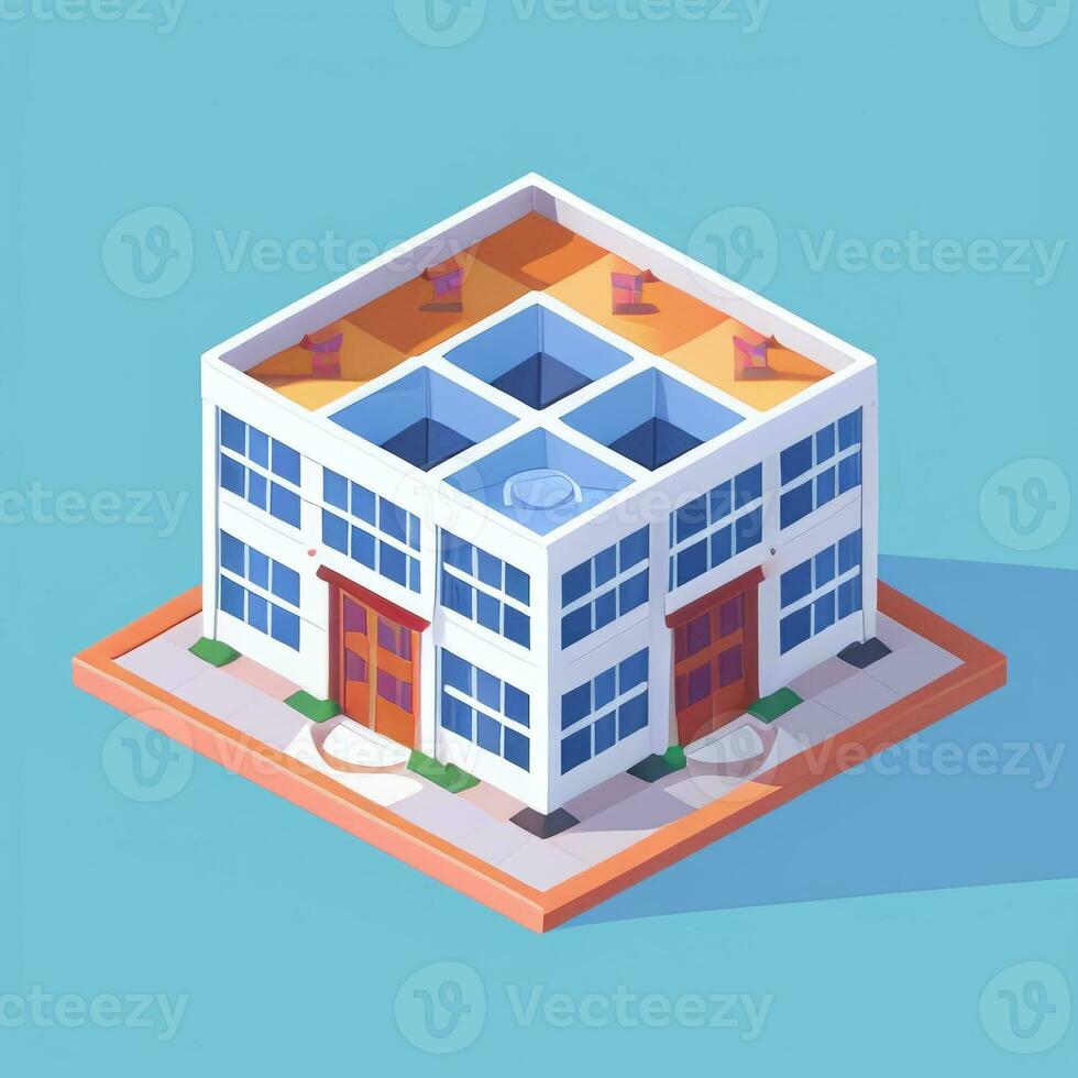 AI generated Isometric Building House Commercial Clip Art Icon Sticker Decoration Simple Background photo