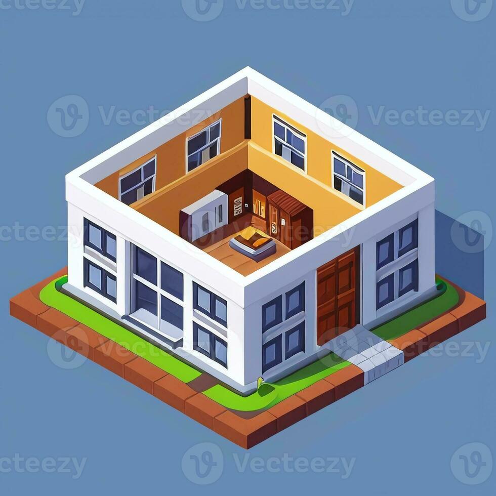 AI generated Isometric Building House Commercial Clip Art Icon Sticker Decoration Simple Background photo