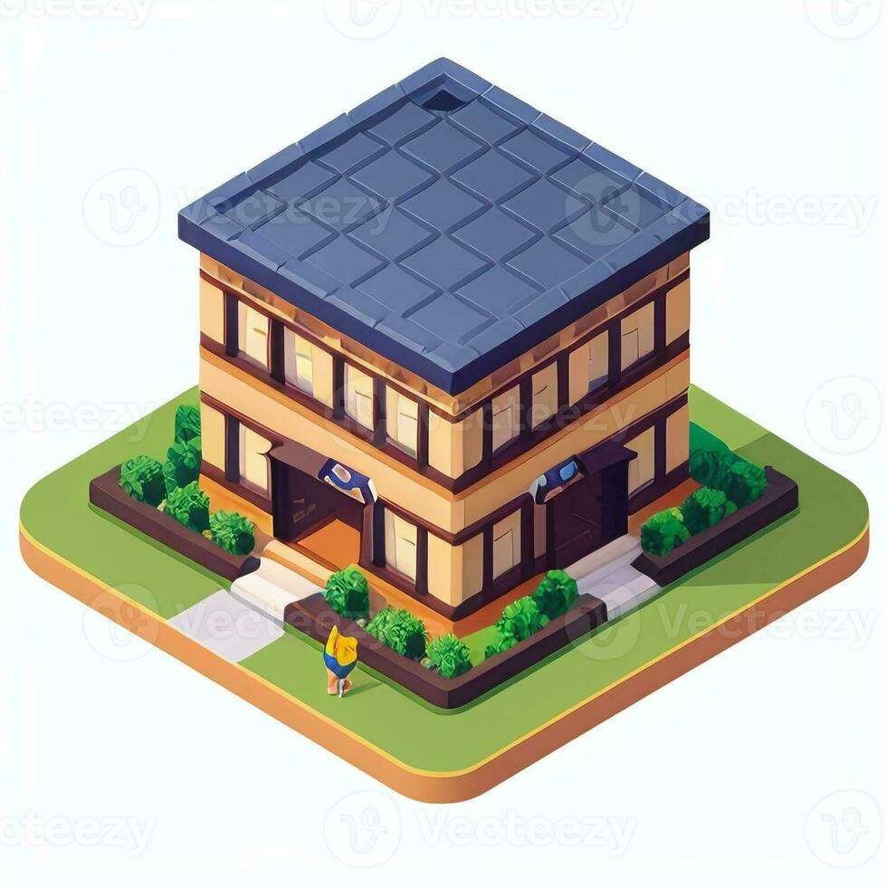 AI generated Isometric Building House Commercial Clip Art Icon Sticker Decoration Simple Background photo