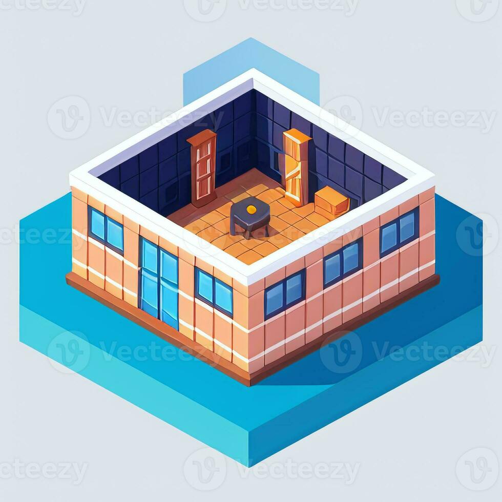 AI generated Isometric Building House Commercial Clip Art Icon Sticker Decoration Simple Background photo