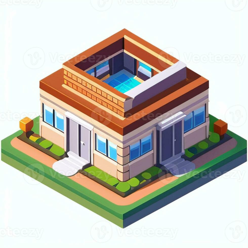 AI generated Isometric Building House Commercial Clip Art Icon Sticker Decoration Simple Background photo