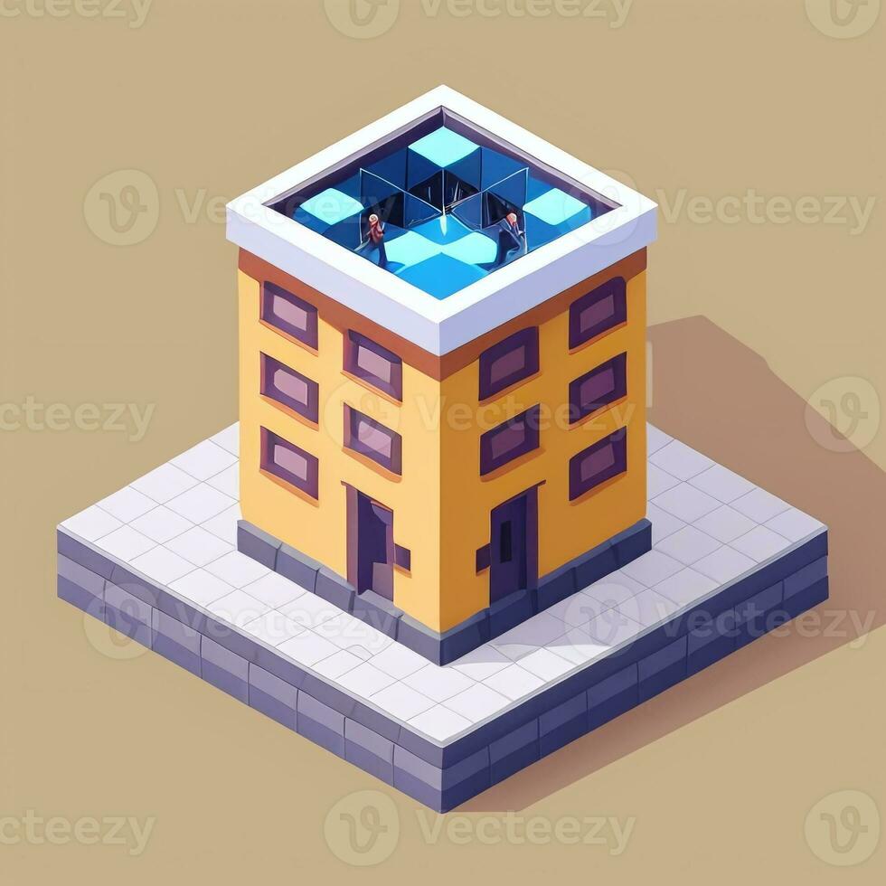 AI generated Isometric Building House Commercial Clip Art Icon Sticker Decoration Simple Background photo