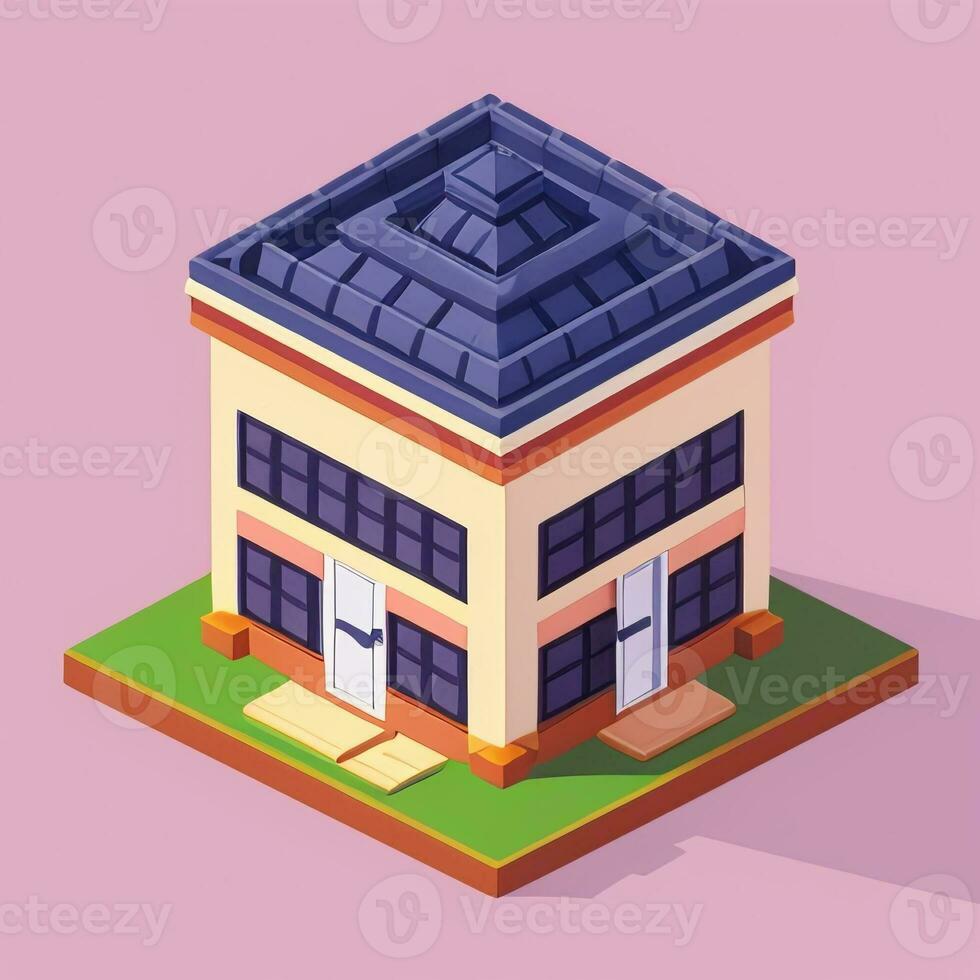 AI generated Isometric Building House Commercial Clip Art Icon Sticker Decoration Simple Background photo