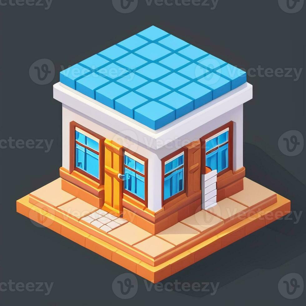 AI generated Isometric Building House Commercial Clip Art Icon Sticker Decoration Simple Background photo