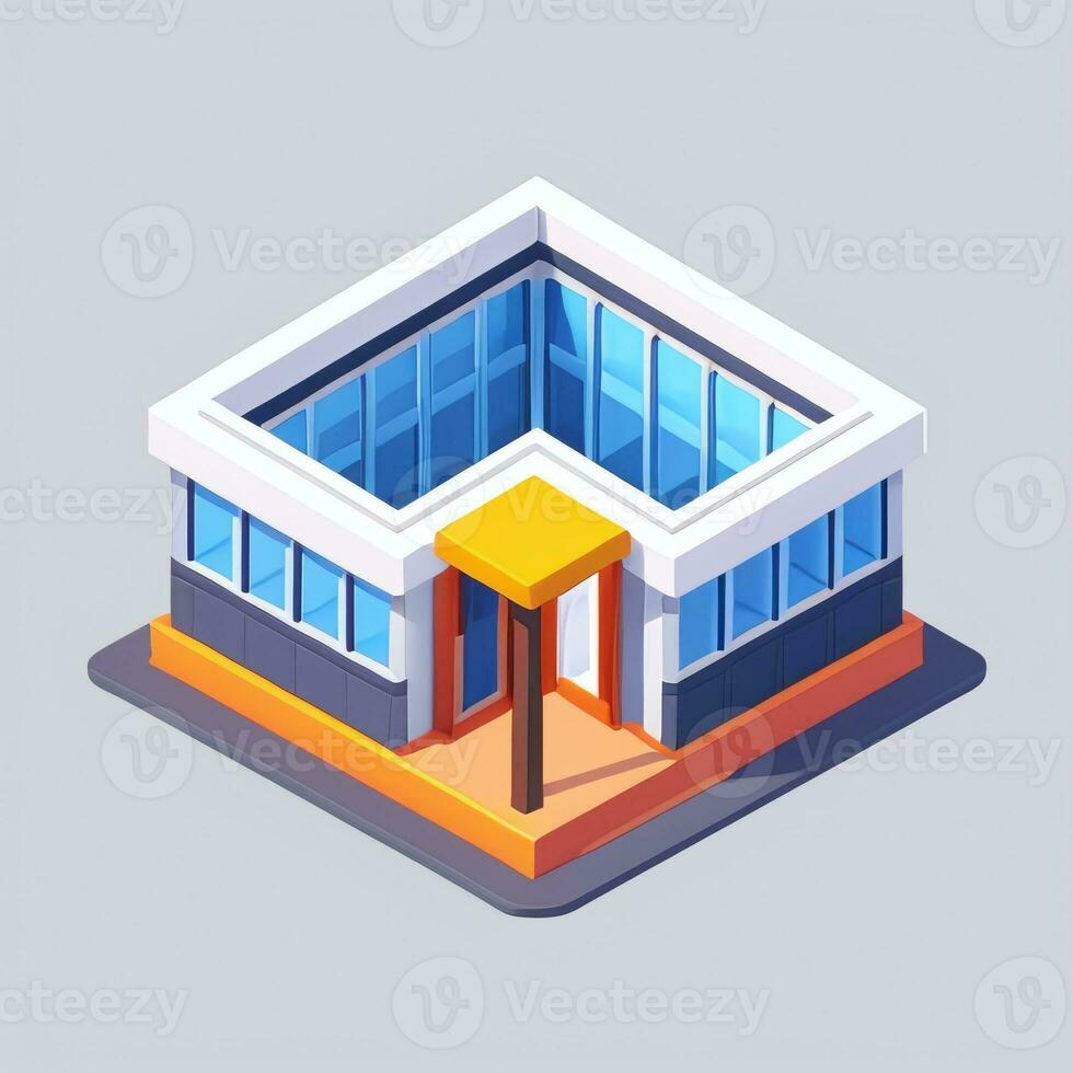 AI generated Isometric Building House Commercial Clip Art Icon Sticker Decoration Simple Background photo