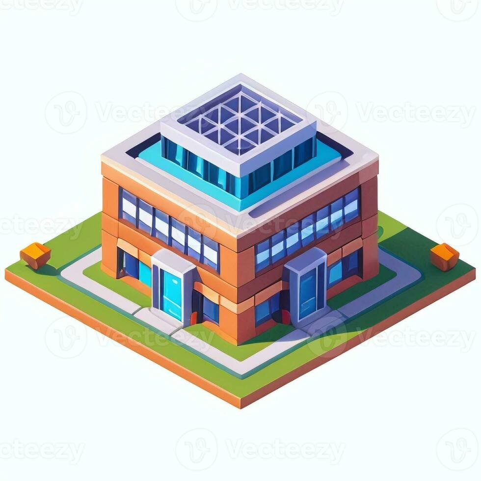 AI generated Isometric Building House Commercial Clip Art Icon Sticker Decoration Simple Background photo