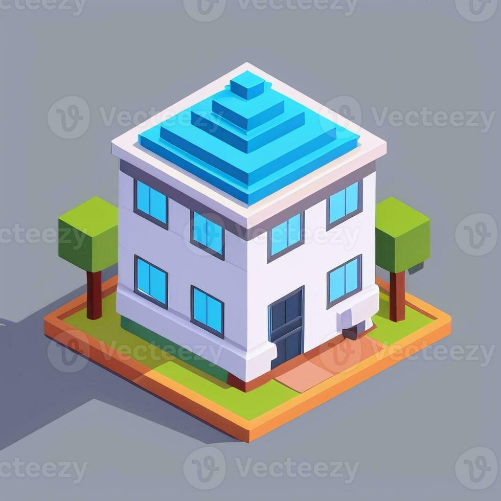 AI generated Isometric Building House Commercial Clip Art Icon Sticker Decoration Simple Background photo