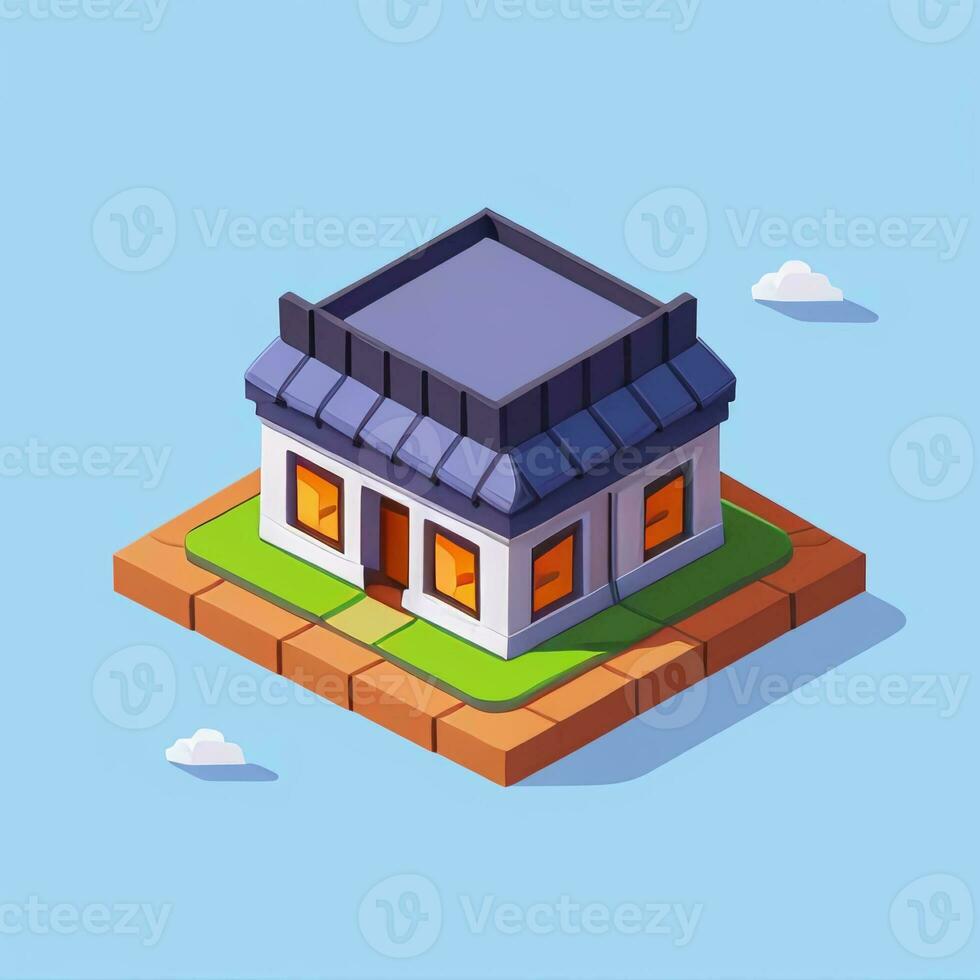 AI generated Isometric Building House Commercial Clip Art Icon Sticker Decoration Simple Background photo