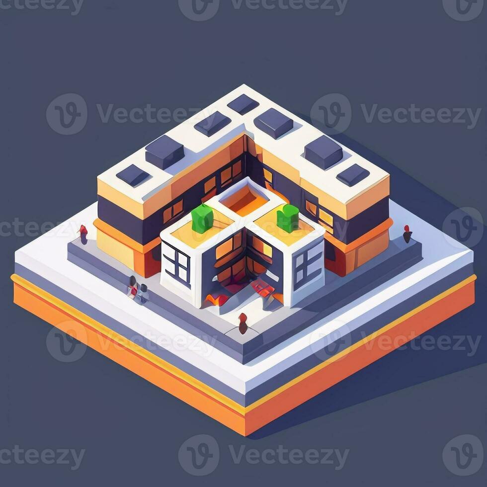 AI generated Isometric Building House Commercial Clip Art Icon Sticker Decoration Simple Background photo