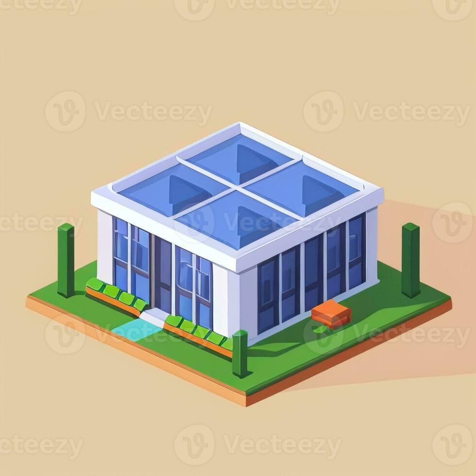 AI generated Isometric Building House Commercial Clip Art Icon Sticker Decoration Simple Background photo