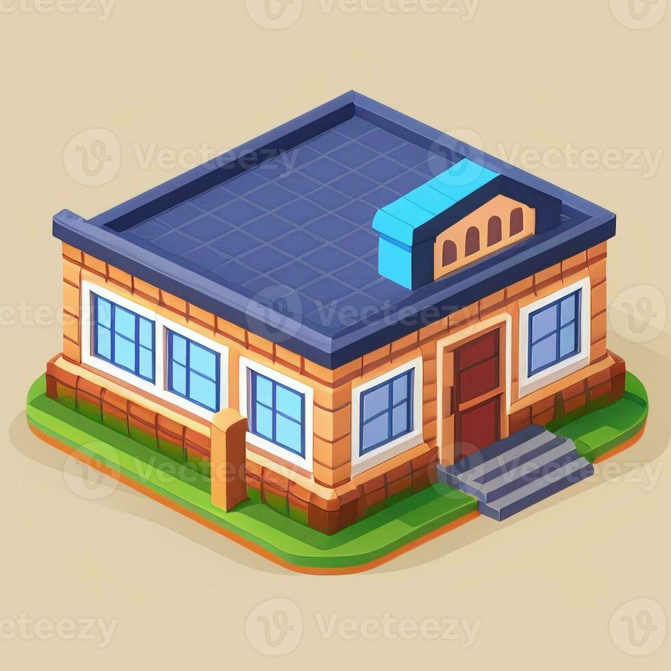 AI generated Isometric Building House Commercial Clip Art Icon Sticker Decoration Simple Background photo