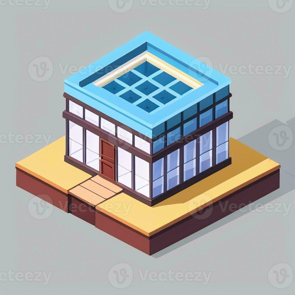 AI generated Isometric Building House Commercial Clip Art Icon Sticker Decoration Simple Background photo