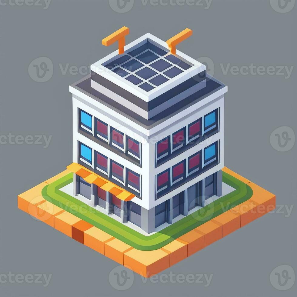 AI generated Isometric Building House Commercial Clip Art Icon Sticker Decoration Simple Background photo