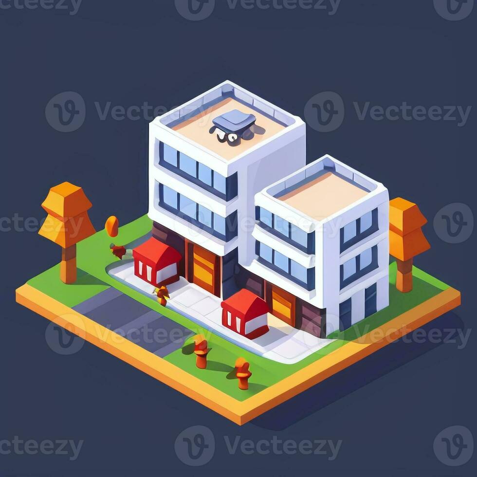 AI generated Isometric Building House Commercial Clip Art Icon Sticker Decoration Simple Background photo