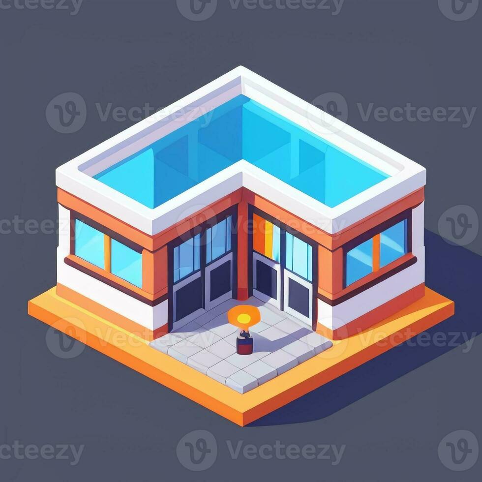 AI generated Isometric Building House Commercial Clip Art Icon Sticker Decoration Simple Background photo