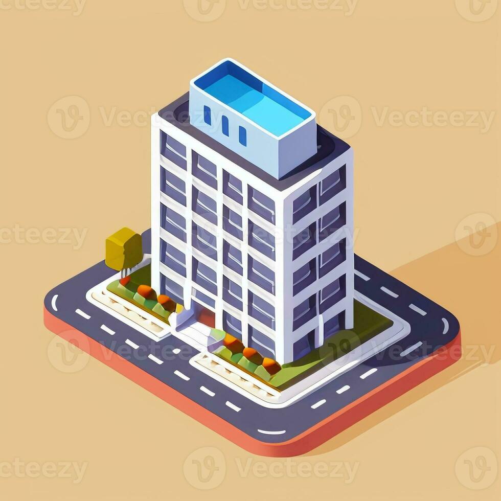 AI generated Isometric Building House Commercial Clip Art Icon Sticker Decoration Simple Background photo