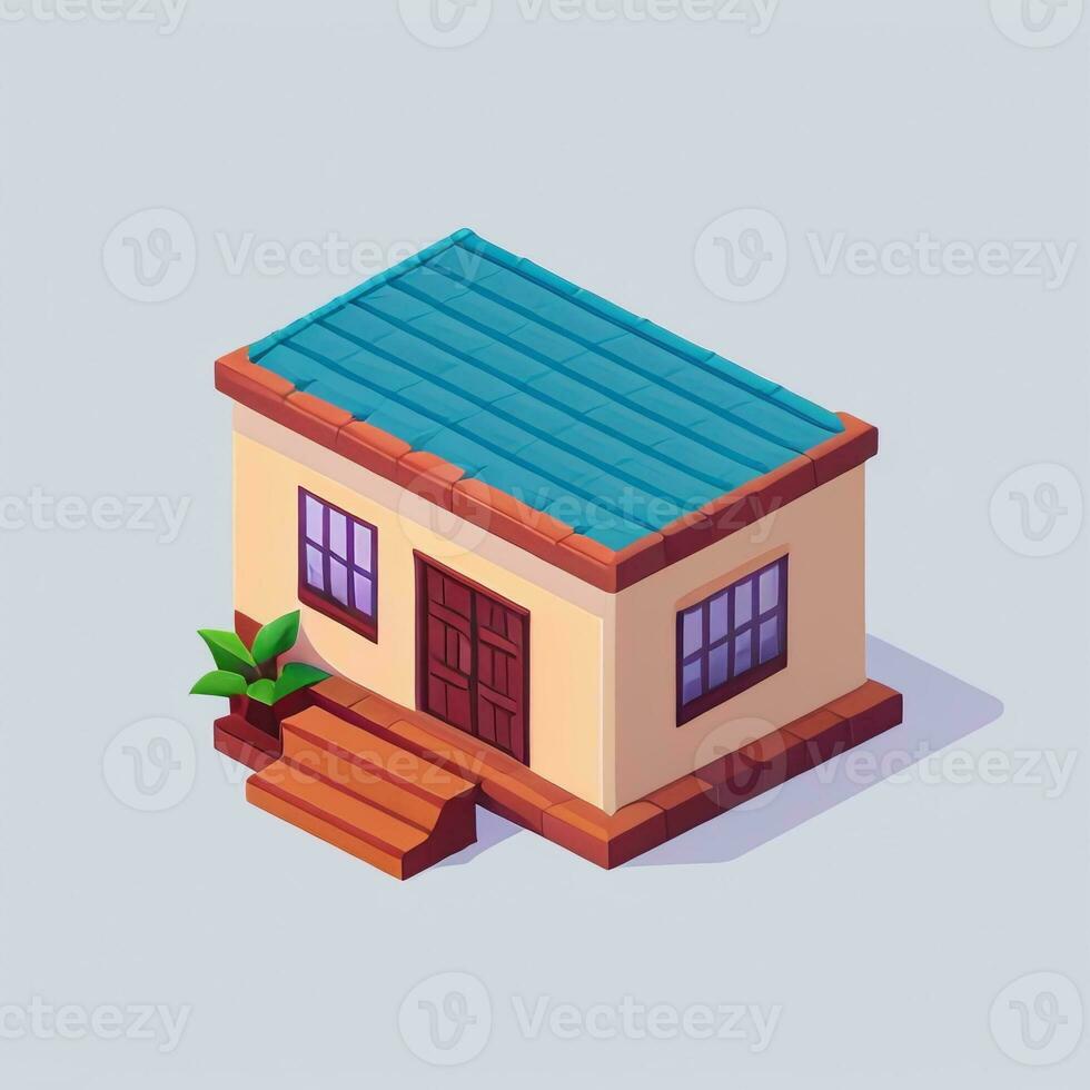 AI generated Isometric Building House Commercial Clip Art Icon Sticker Decoration Simple Background photo