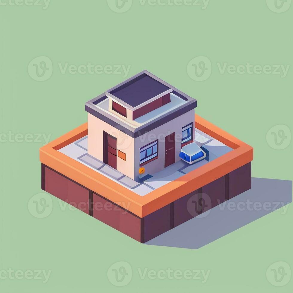 AI generated Isometric Building House Commercial Clip Art Icon Sticker Decoration Simple Background photo