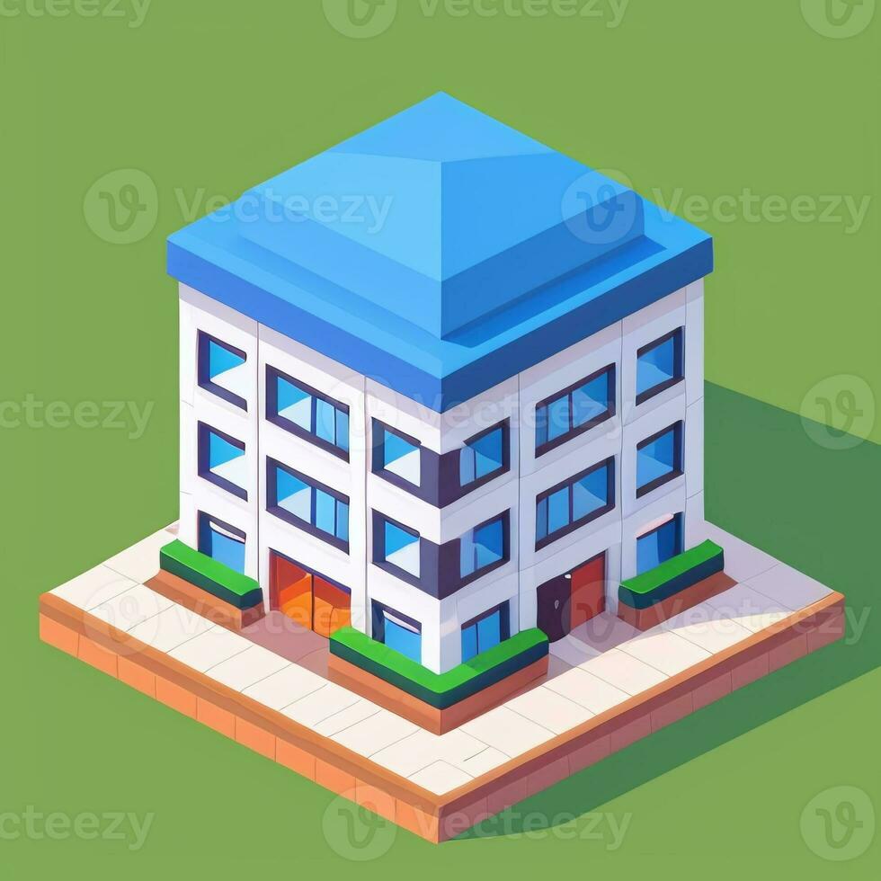 AI generated Isometric Building House Commercial Clip Art Icon Sticker Decoration Simple Background photo