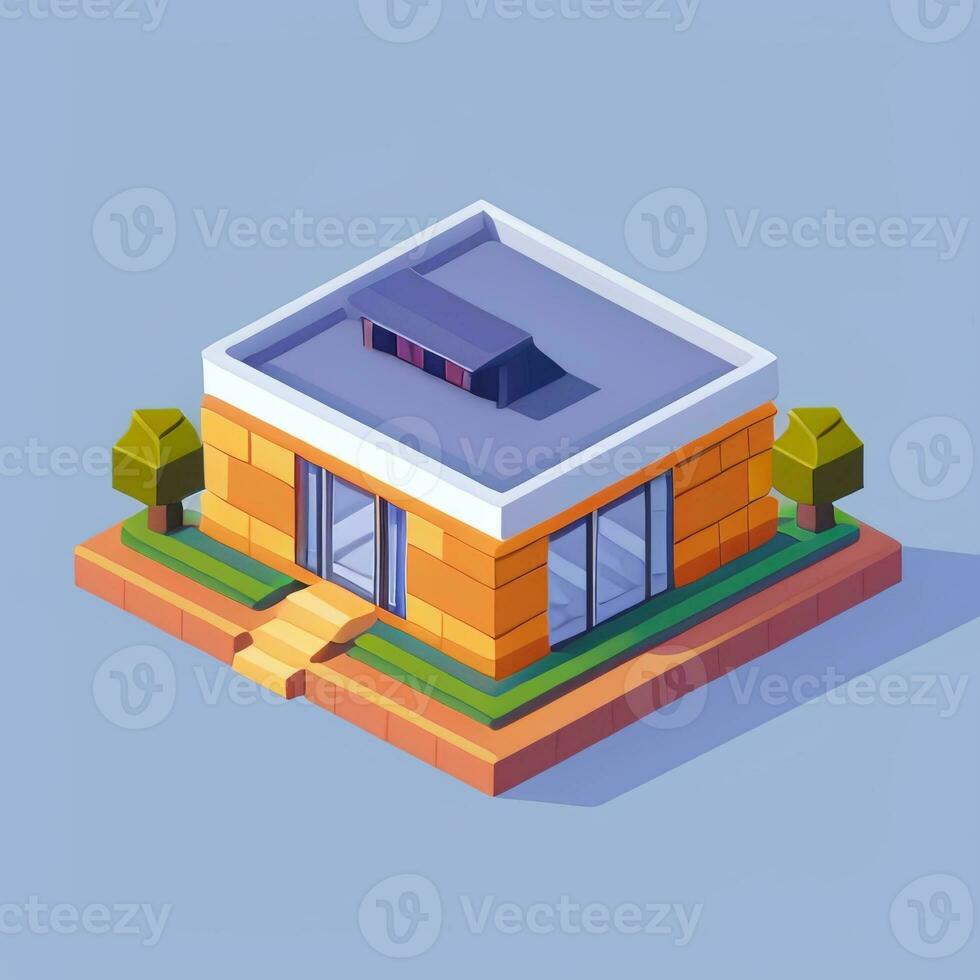 AI generated Isometric Building House Commercial Clip Art Icon Sticker Decoration Simple Background photo