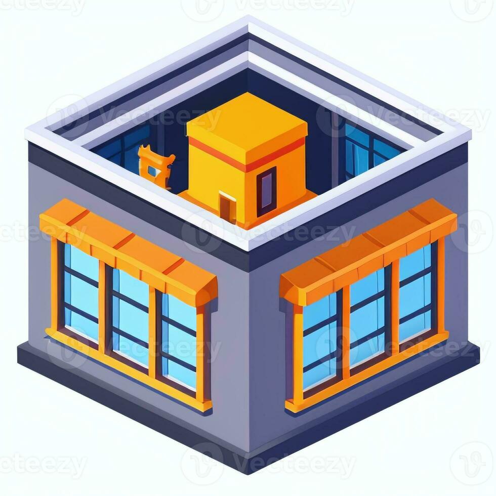 AI generated Isometric Building House Commercial Clip Art Icon Sticker Decoration Simple Background photo