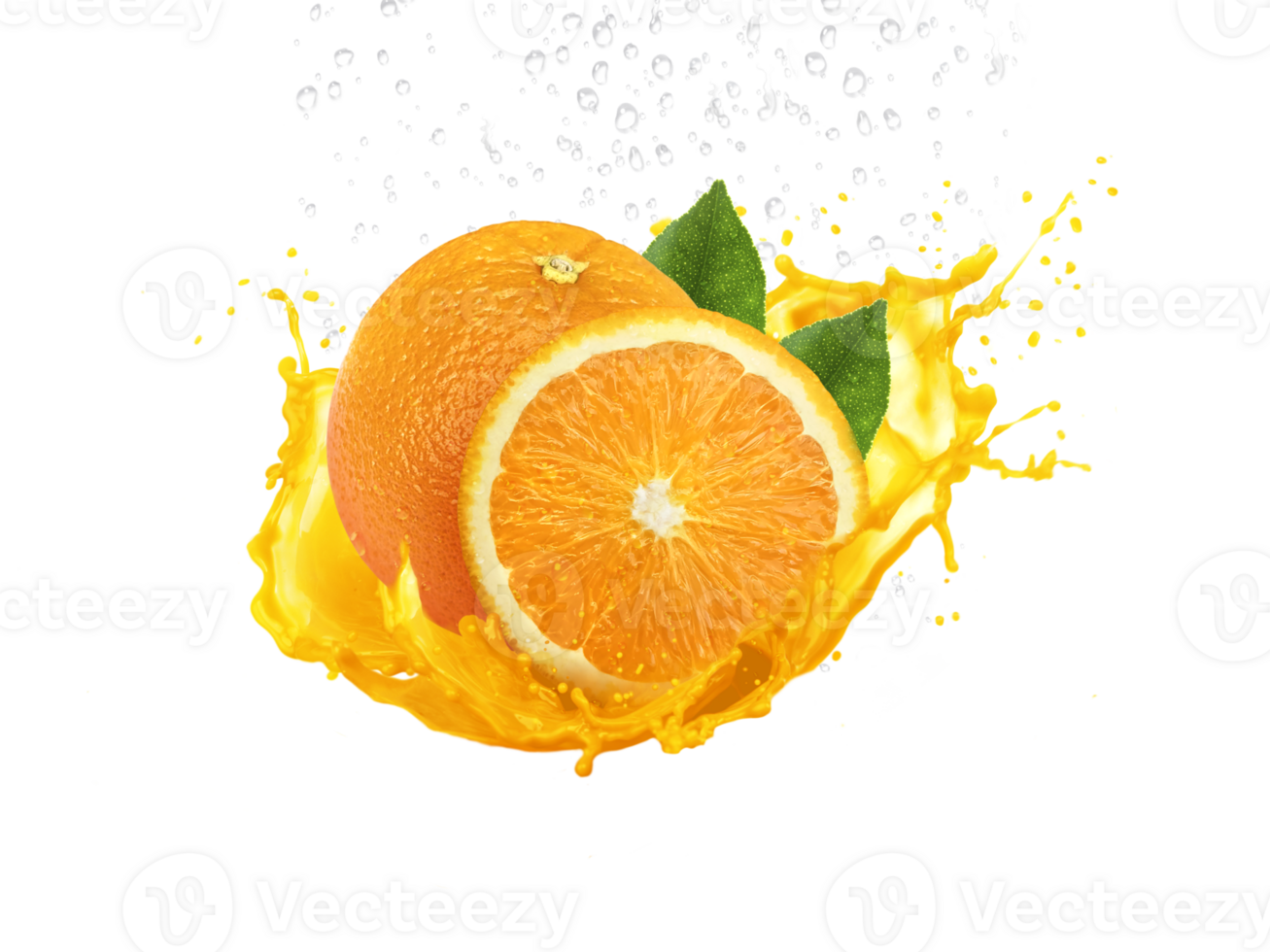 orange med stänk ,orange juice Foto retuschering. transparent bakgrund png