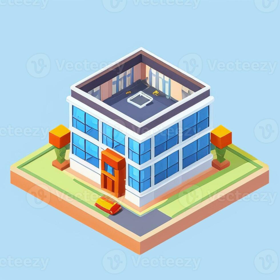 AI generated Isometric Building House Commercial Clip Art Icon Sticker Decoration Simple Background photo