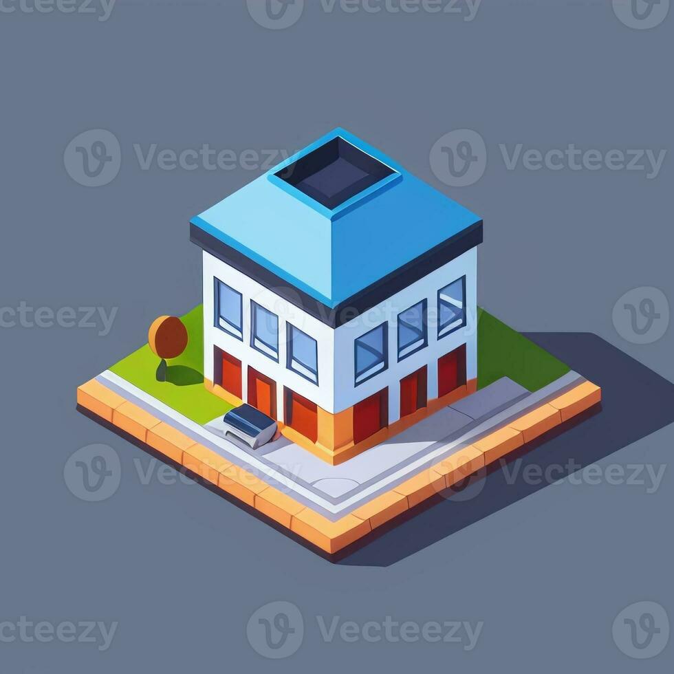 AI generated Isometric Building House Commercial Clip Art Icon Sticker Decoration Simple Background photo