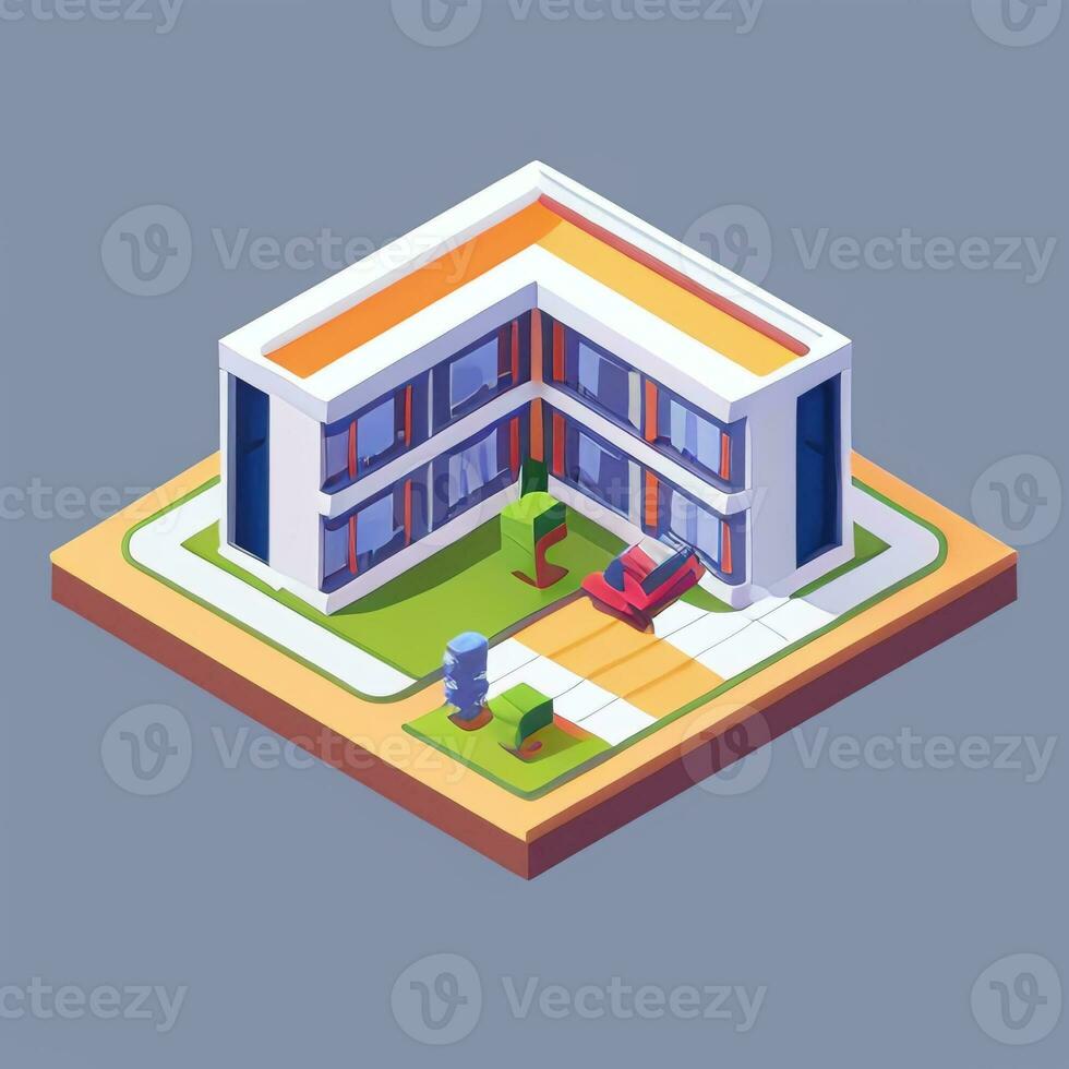 AI generated Isometric Building House Commercial Clip Art Icon Sticker Decoration Simple Background photo