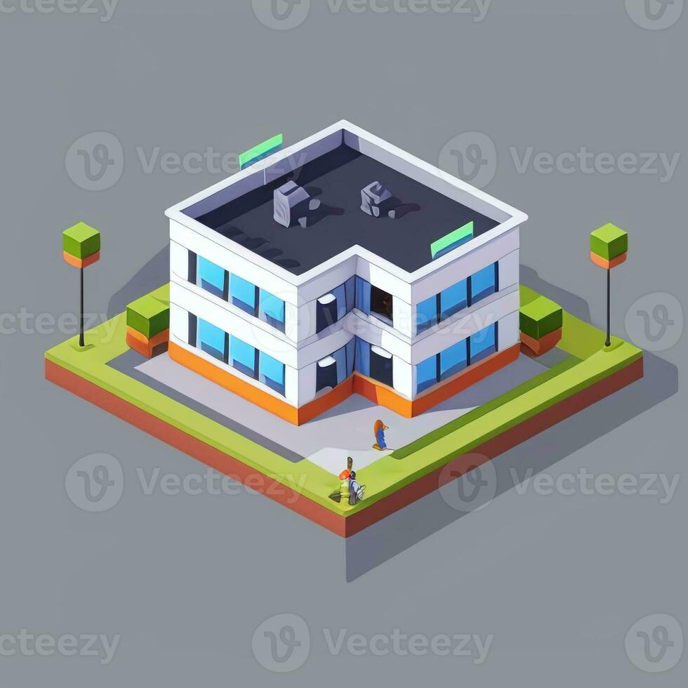 AI generated Isometric Building House Commercial Clip Art Icon Sticker Decoration Simple Background photo