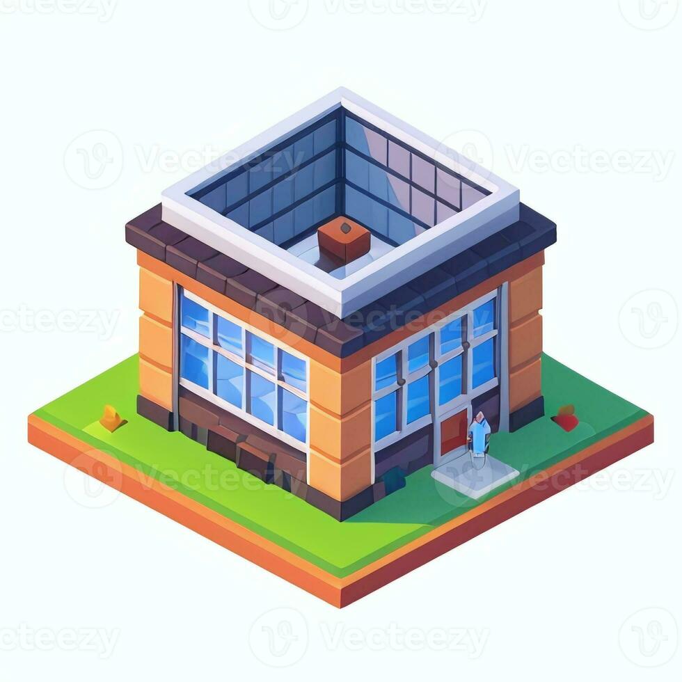 AI generated Isometric Building House Commercial Clip Art Icon Sticker Decoration Simple Background photo