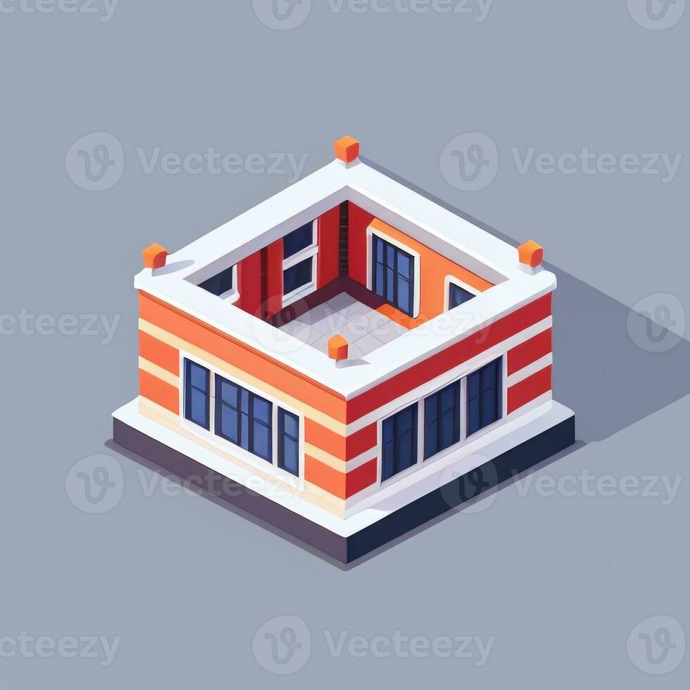 AI generated Isometric Building House Commercial Clip Art Icon Sticker Decoration Simple Background photo