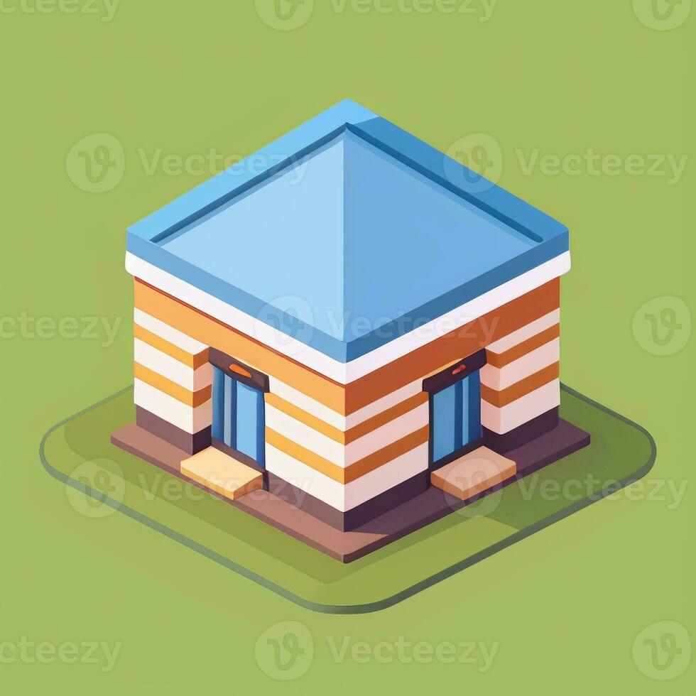 AI generated Isometric Building House Commercial Clip Art Icon Sticker Decoration Simple Background photo