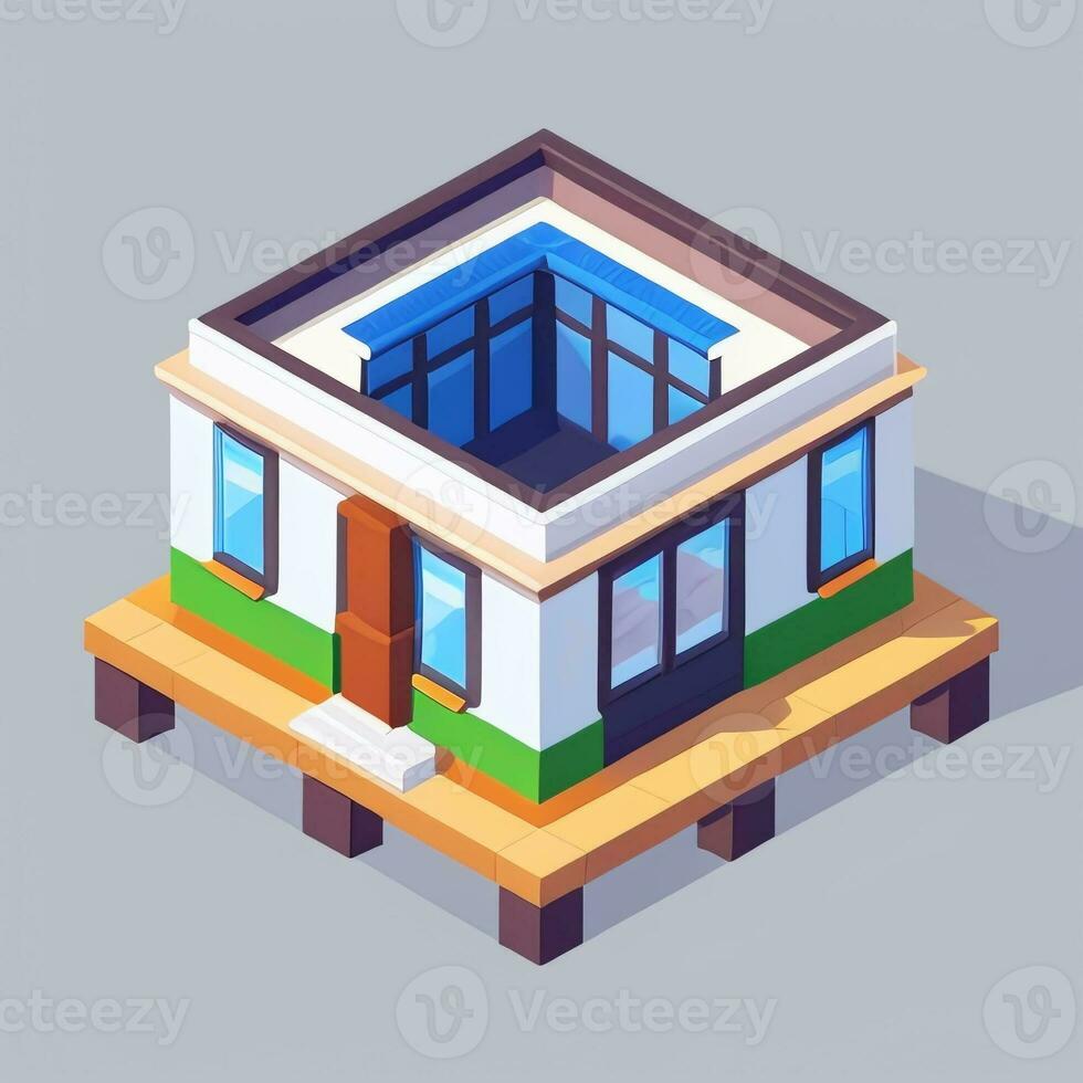 AI generated Isometric Building House Commercial Clip Art Icon Sticker Decoration Simple Background photo