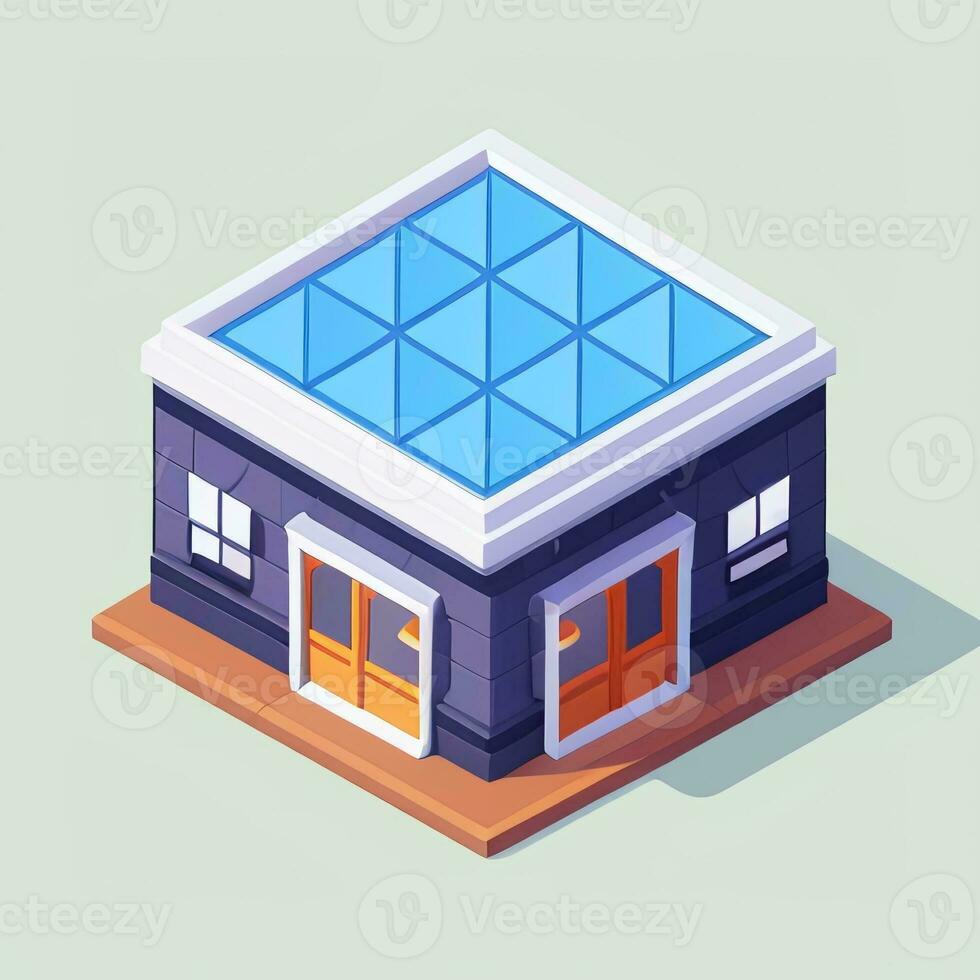 AI generated Isometric Building House Commercial Clip Art Icon Sticker Decoration Simple Background photo