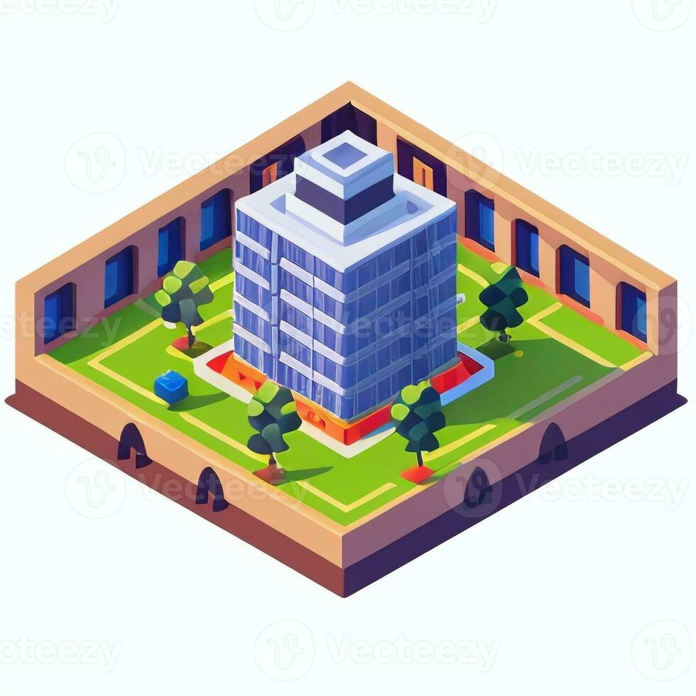 AI generated Isometric Building House Commercial Clip Art Icon Sticker Decoration Simple Background photo