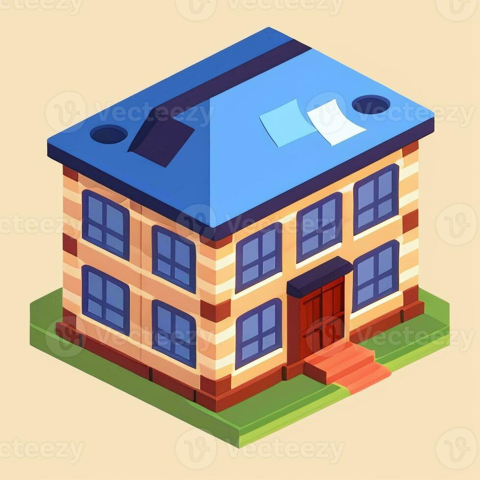 AI generated Isometric Building House Commercial Clip Art Icon Sticker Decoration Simple Background photo