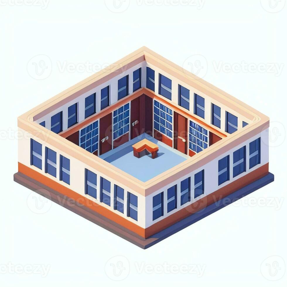 AI generated Isometric Building House Commercial Clip Art Icon Sticker Decoration Simple Background photo