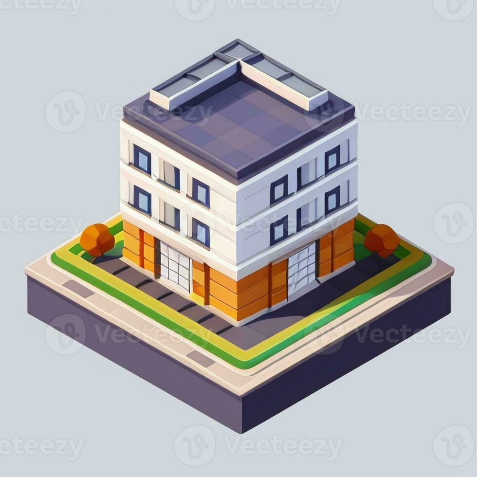 AI generated Isometric Building House Commercial Clip Art Icon Sticker Decoration Simple Background photo