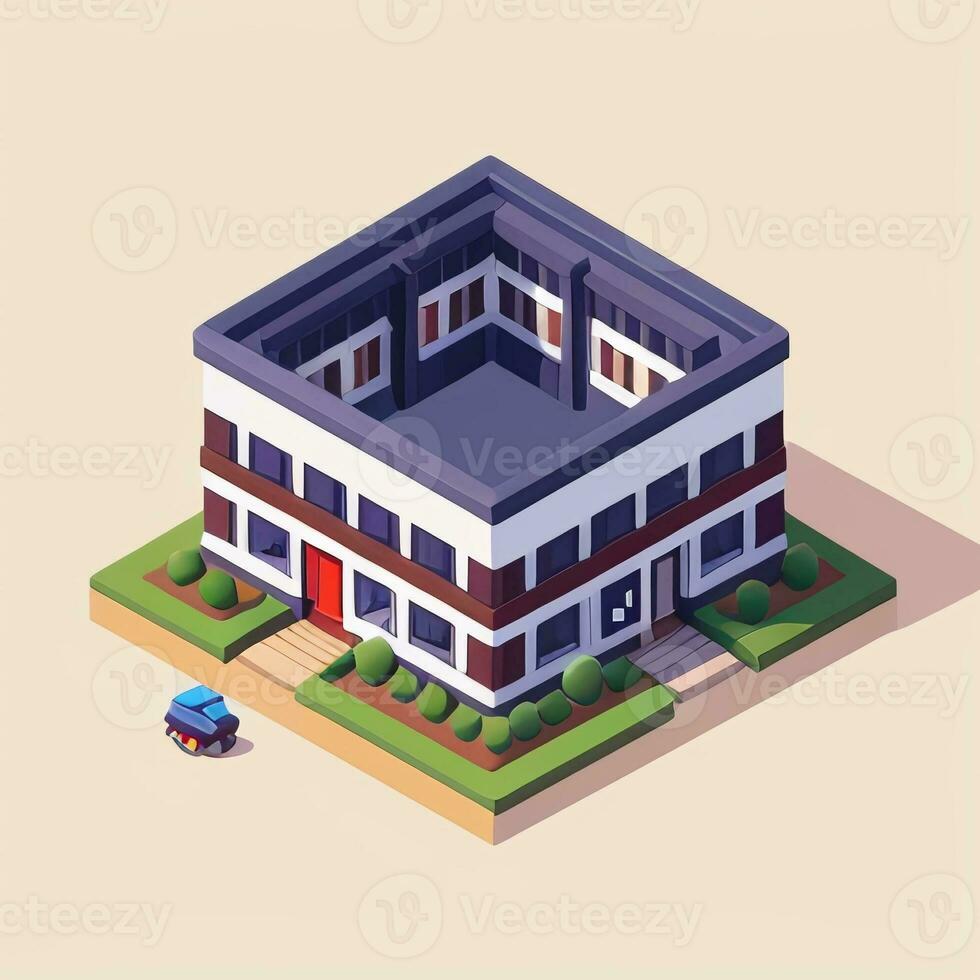 AI generated Isometric Building House Commercial Clip Art Icon Sticker Decoration Simple Background photo