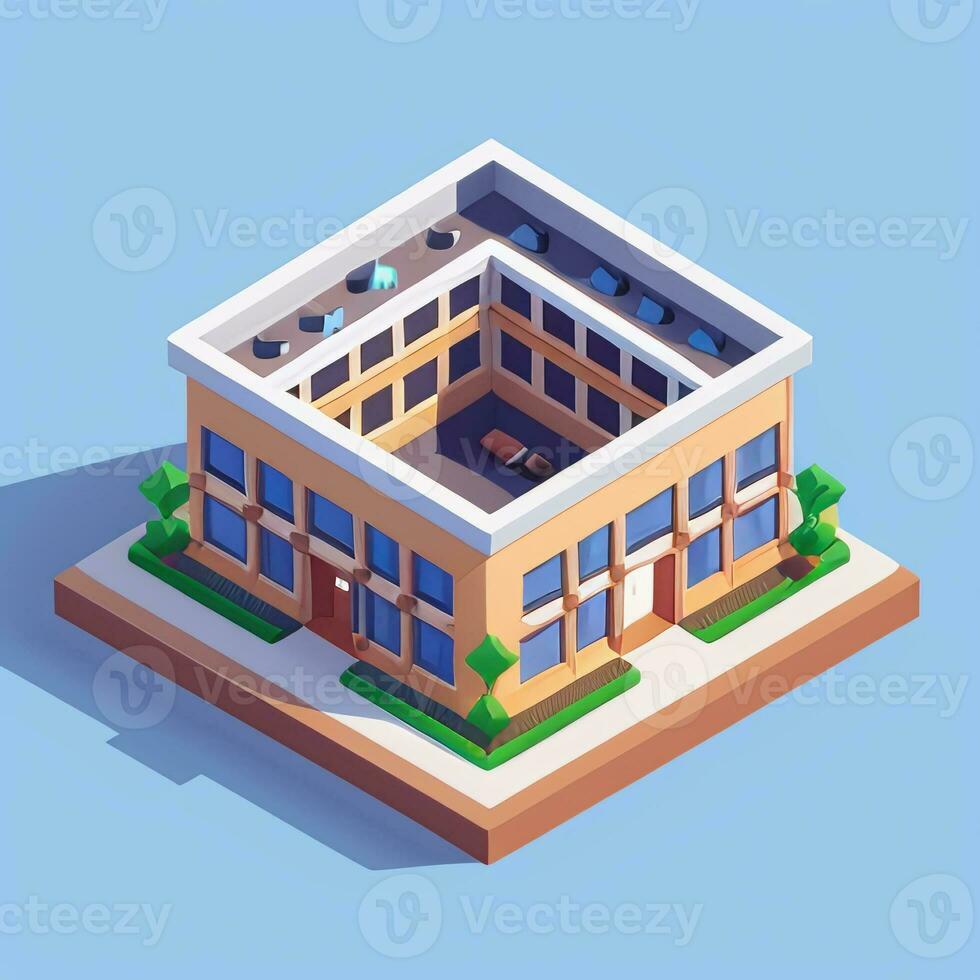 AI generated Isometric Building House Commercial Clip Art Icon Sticker Decoration Simple Background photo