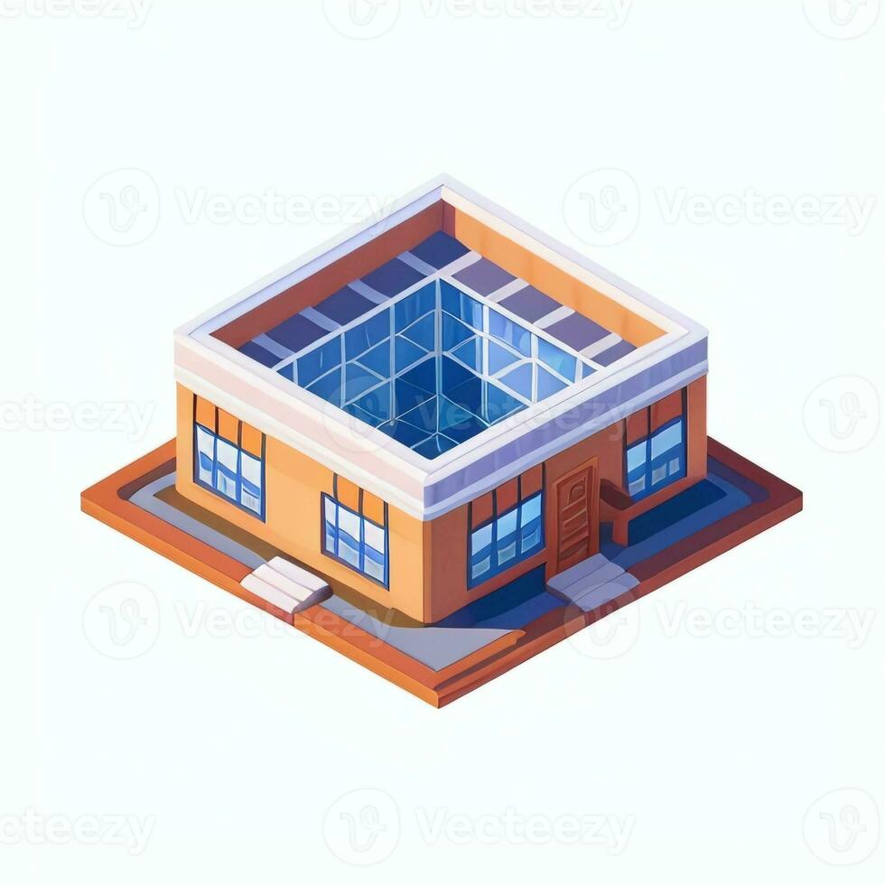 AI generated Isometric Building House Commercial Clip Art Icon Sticker Decoration Simple Background photo