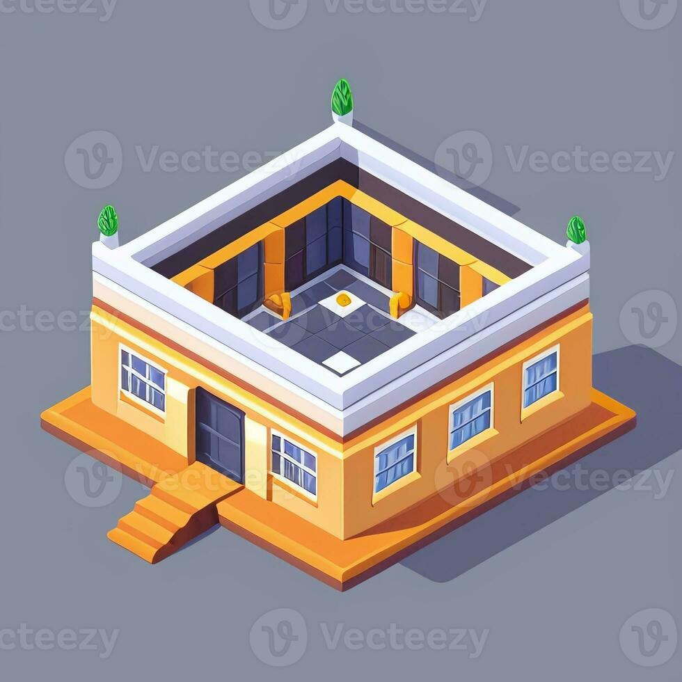 AI generated Isometric Building House Commercial Clip Art Icon Sticker Decoration Simple Background photo