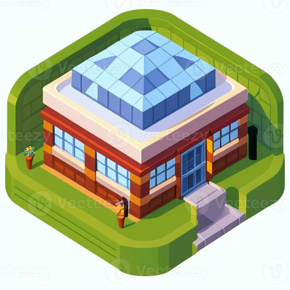 AI generated Isometric Building House Commercial Clip Art Icon Sticker Decoration Simple Background photo