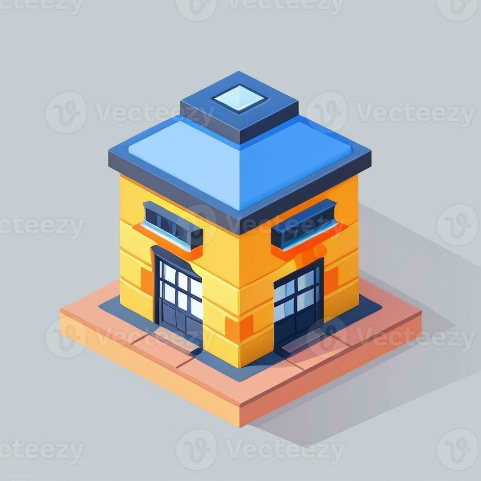 AI generated Isometric Building House Commercial Clip Art Icon Sticker Decoration Simple Background photo