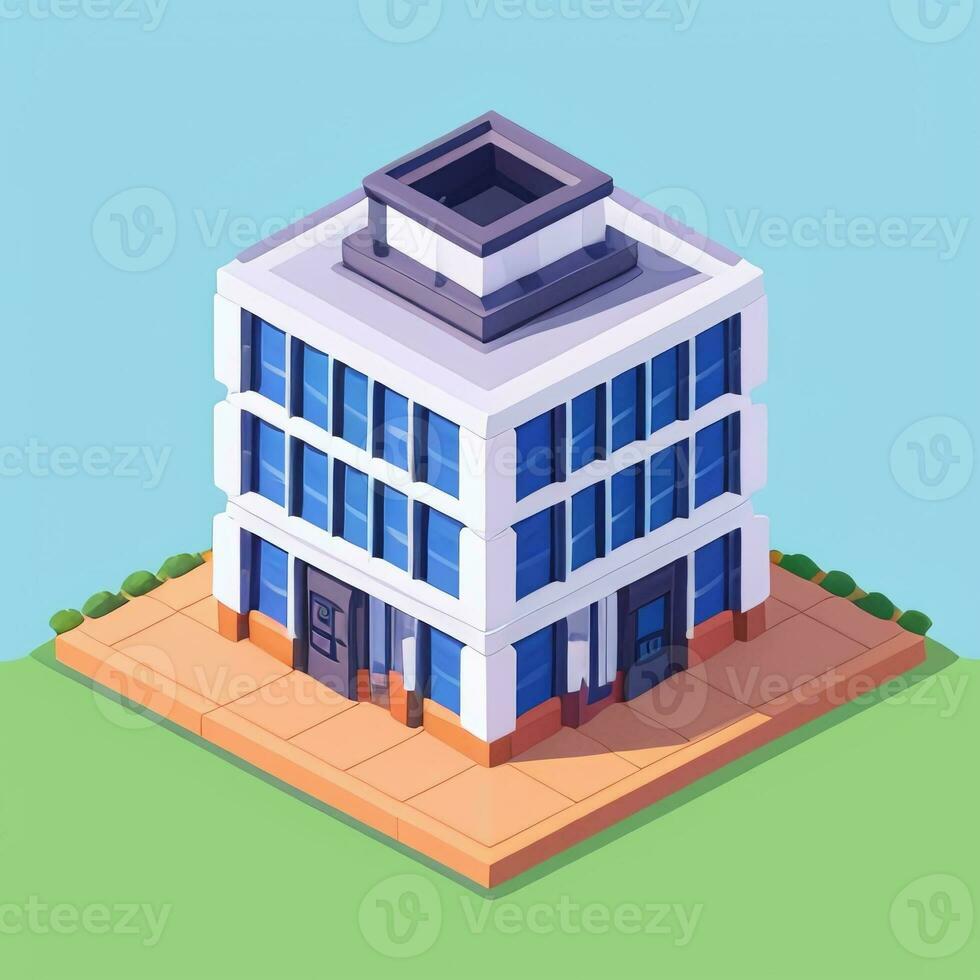 AI generated Isometric Building House Commercial Clip Art Icon Sticker Decoration Simple Background photo