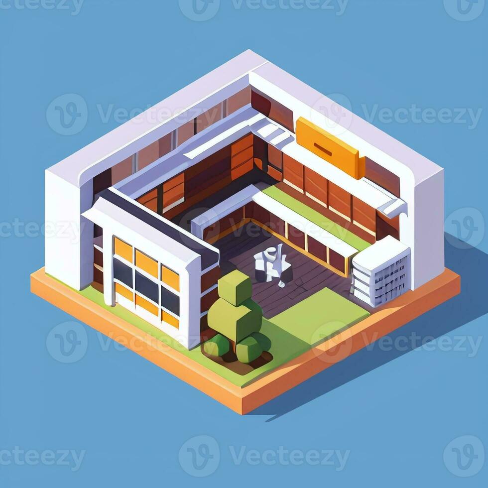 AI generated Isometric Building House Commercial Clip Art Icon Sticker Decoration Simple Background photo